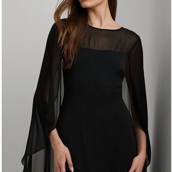 Ralph Lauren Black Sheer-Cape Maxi Dress - Picture 4 of 8